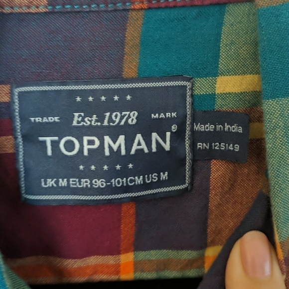TOPMAN Plaid Button Shirt with Elbow Patches - Picture 3 of 7
